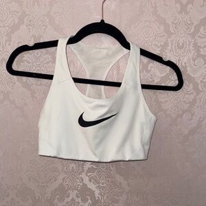 Nike White and Black Logo Sports Bra
